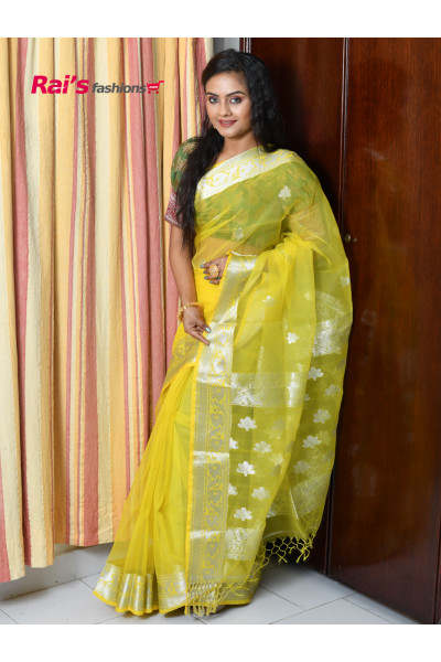 Muslin Silk Saree With Silver Zari Weaving Benarasi  Work (KR140)